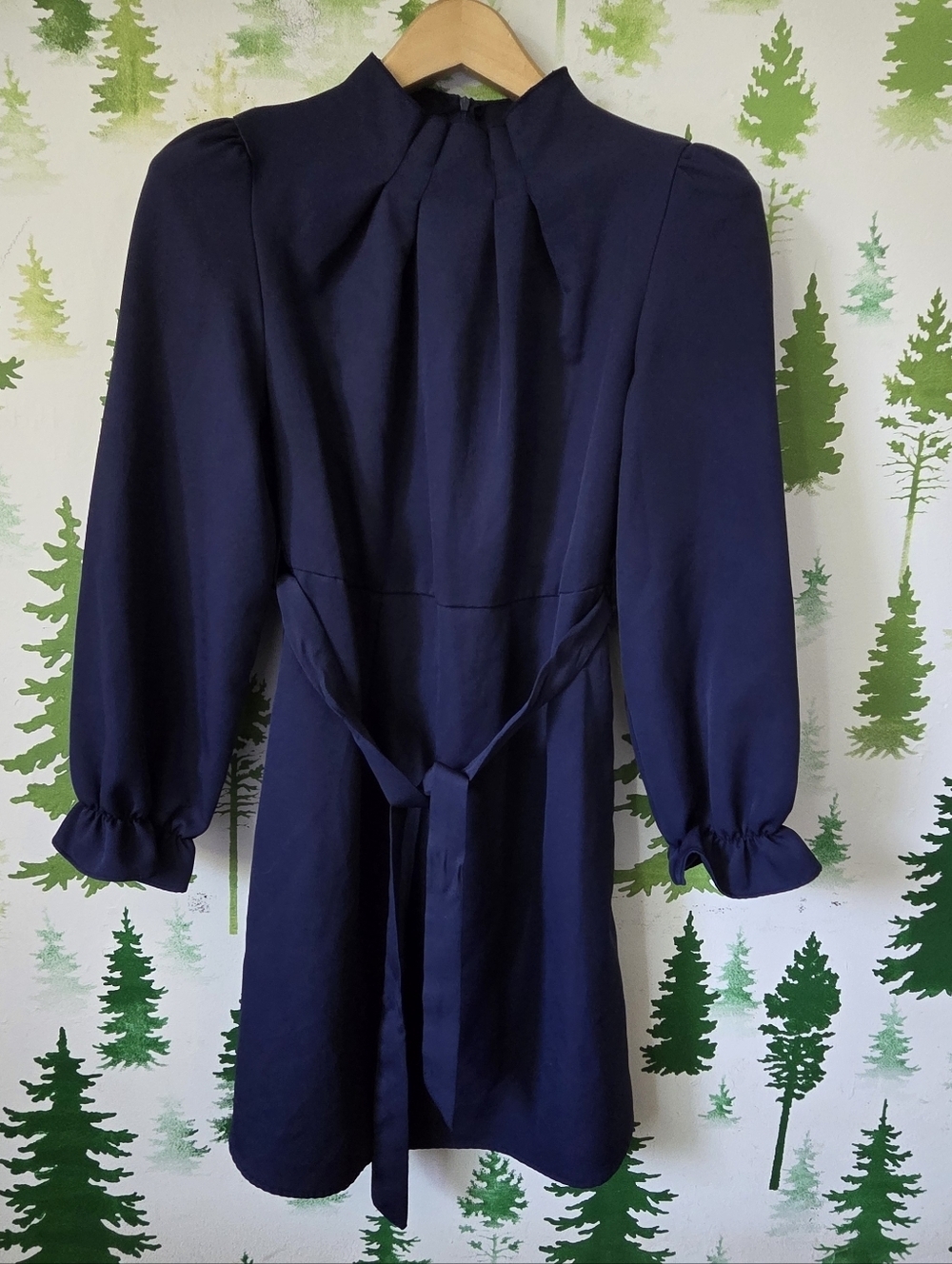 SHEIN Navy Long-Sleeve Tie-Waist Mini Dress